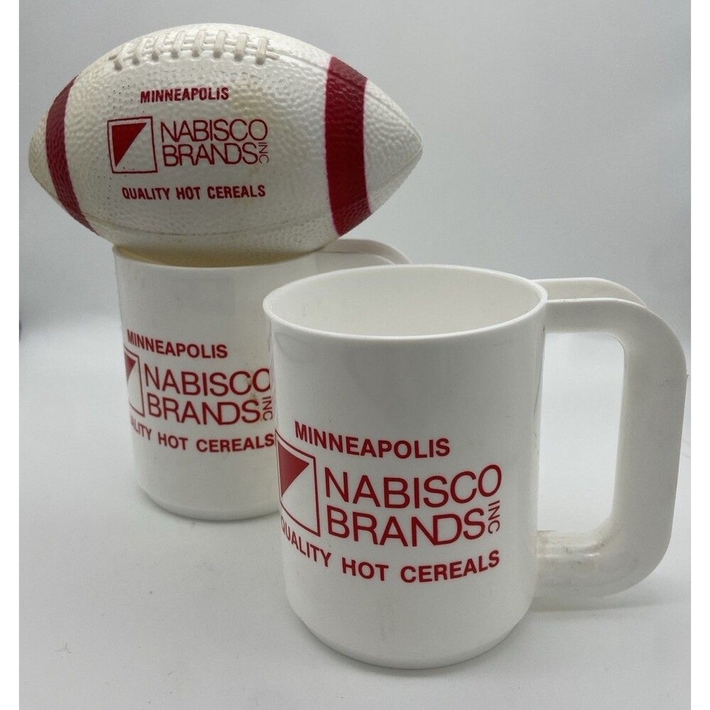 VINTAGE Nabisco Plastic Mugs & Football Employee Picnic Minneapolis MN Rare Set